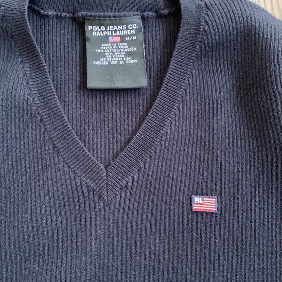 Polo Ralph Lauren V neck stretch sweater knit tops black brown long sleeve tops - Picture 4 of 4